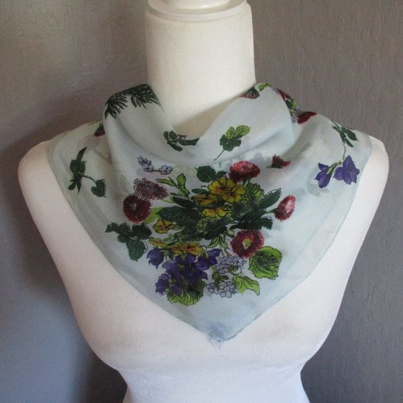 Vintage Accessories - Light blue floral 1950s scarf